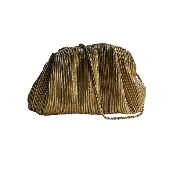 Loeffler Randall Handbags - Loeffler Randall Bailey Oro Lame Pleated Clutch Dome Shape Gold Metallic Glam